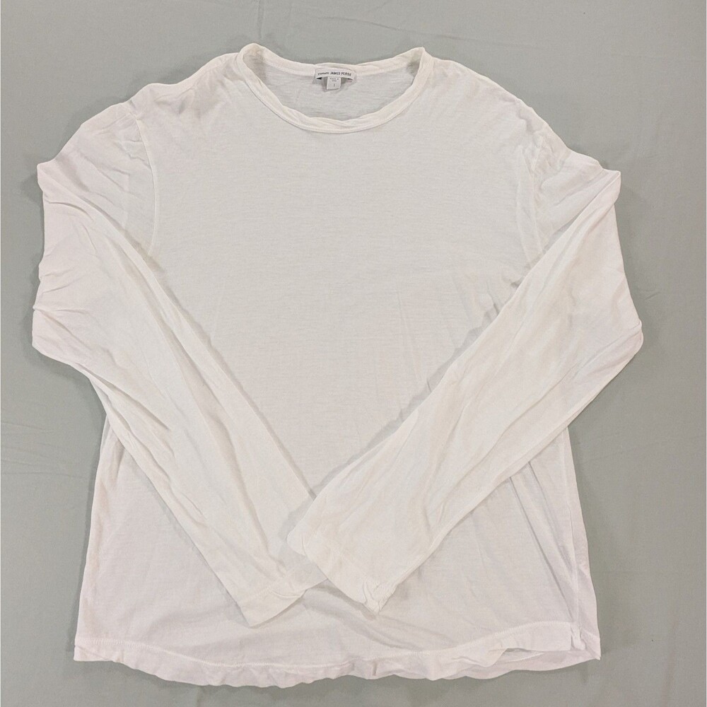 James Perse woman's White Sheer Slub Long Sleeve Crew Neck T-shirt sz 1 Small